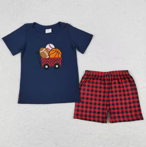 Collection de vêtements pour garçons : Ensemble haut et short en coton brodé style baseball, vente en gros - Product Image 4