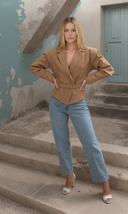 2025 automne nouveauté vêtements pour femmes Style européen à la mode minimaliste taille-serrage cravate devant daim veste <span class=keywords><strong>Camel</strong></span> manteau - Product Image 4