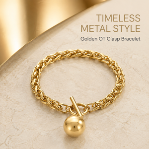 Trendy 18K <b>Gold</b> Plated Stainless Steel Chunky Twisted Rope Chain <b>Bracelet</b> Tarnish Resistant Toggle Clasp Round <b>Solid</b> Ball <b>Charm</b> - Product Image 2