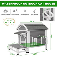 Abri extérieur moderne en bois pour chats avec toit résistant aux intempéries Portes d'évacuation aux étages amovibles Grand balcon-Maison pour chats d'extérieur Chats Chiens