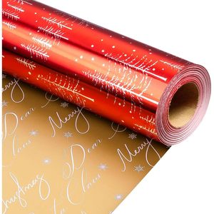 MAYPLUSS Christmas <b>Wrapping</b> <b>Paper</b> Roll 17IN X 33FT Reversible Red Tree Design Gift Craft Packaging <b>Paper</b> - Product Image 1