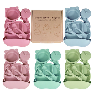 Tùy chỉnh in logo bán buôn trẻ em đồ ăn Bộ đồ ăn BPA free Silicone bé ăn hút bát Silicone tấm Set - Product Image 2