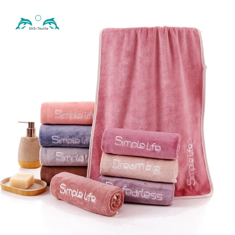 Brushed Microfiber Adult Face Towel with Customized Logo Size 35*75cm Gift Sports Beach Plain Hotel Bath Towel Knitted GOTS