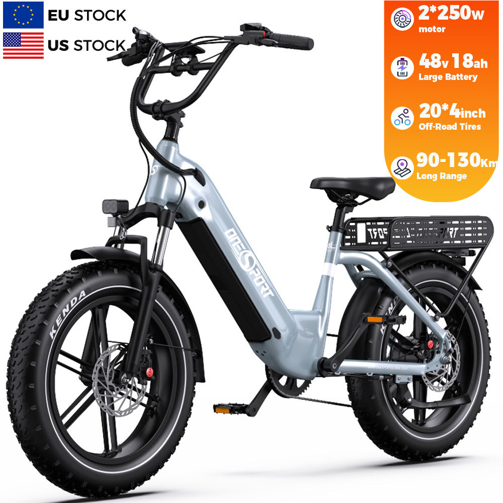 Onesport OT08 ban elektrik Urban Fatbike, stok EU Hybrid Road E Bike dengan  Hub belakang Motor nyaman gendut nyaman