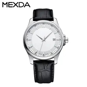 Mexda Oem Custom Logo Japan Movt Black Genuine Leather Strap Stainless Steel Case Men Business Watches