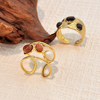 Bague ouverte en acier inoxydable plaqué or PVD 18 carats avec pierres colorées, large bande géométrique irrégulière, bijoux de mode en gros