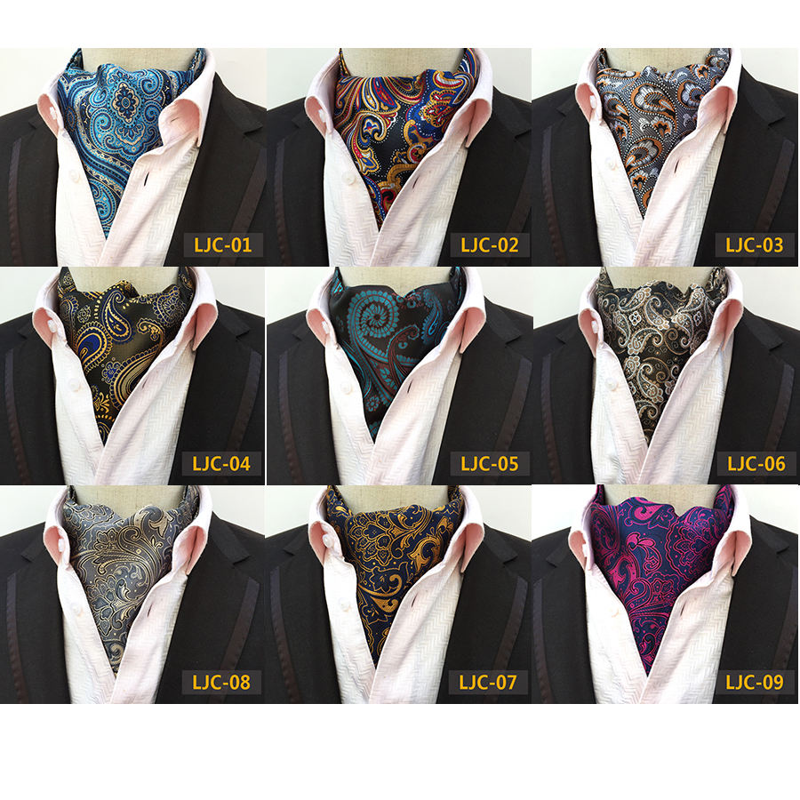 Paisley Floral Blue Ascot Tie Men Silk Cravat Tie Cashew