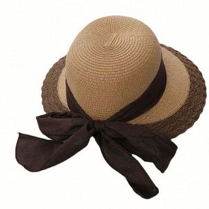 Color Matching Bow Fashion Women Summer Large Brim Bulk <b>Sunscreen</b> Shading Fisherman Wholesale Hat Straw - Product Image 2