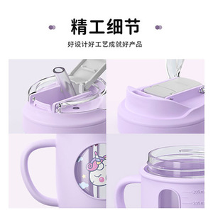 Tomic Kids Straw Cup With Handle Light Purple Cartoon Unicorn Design Anti <b>Drop</b> Student Water Bottle 300Ml <b>Back</b> To School - Product Image 5