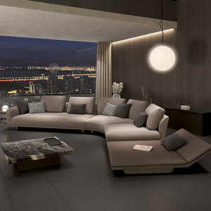 Sofá Seccional <span class=keywords><strong>Modular</strong></span> en Forma de U de Cuero Genuino con Esquinas Curvas Blancas de Diseño, Sofá Cama de Diseño Italiano para Sala de Estar de Lujo - Product Image 3