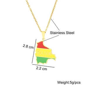 Collar <span class=keywords><strong>de</strong></span> acero inoxidable con colgante <span class=keywords><strong>de</strong></span> bandera del mapa <span class=keywords><strong>de</strong></span> bolivianas para mujer y niña, colgante <span class=keywords><strong>de</strong></span> Color dorado y plateado, joyería para mujer - Product Image 2