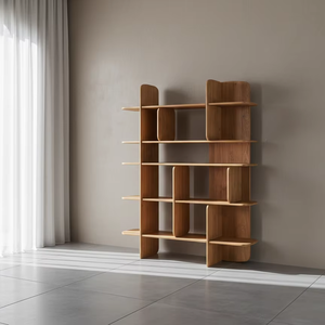 Étagère murale Luna en bois massif, style ferme et hôtel, avec rangement, multifonctionnelle, design moderne pour salon, texture bois naturel - Product Image 6