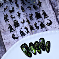 Nouvel Arrivage Autocollant 5D Halloween Brillant Effet Œil de Chat Noir Cœur Araignée Décorations pour Ongles