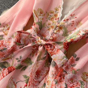 Vestido de Mujer con Cuello en V, Estampado Floral, Manga Larga, Cintura Ajustada, Estilo A-Line, Casual de Oficina, Plisado y Elegante - Product Image 6