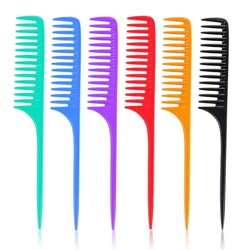 Парикмахерская расческа для стрижки волос с логотипом на заказ, пластиковая расческа с широкими зубьями крысиного хвоста для прямых вьющихся волос