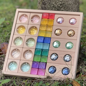Blocos De Empilhamento De Madeira Com Acrílico Gem Montessori Translúcido Construção Brinquedos Educação Precoce Sensorial DIY Brinquedos - Product Image 3