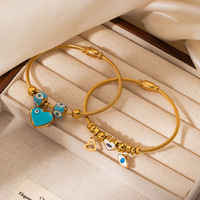 Pulsera de Alambre Elástico de Acero Inoxidable Trenzado Chapado en Oro de 18K con Dijes de Ojo de Diablo de Cristal de Zirconia, de Moda para Niños