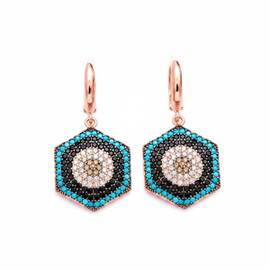 Pendientes colgantes de ojo turco de diseño geométrico amuleto de la suerte piedra turquesa turca al por mayor joyería de plata de ley 925 - Product Image 2