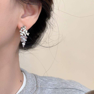 Women's <b>Summer</b> High-End Luxury Earrings with Floral Zirconia Crystal Grape Tassels and Crushed Crystal Design. - Product Image 4