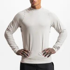 Wholesale Factory Men's Long Sleeve T-shirt Custom Print Round Neck Breathable Soft White T-shirt