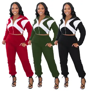 2024 New Arrival Fall Spring Women's Clothing Zip Up Crop Top And Ankle Sweatpants Set Women 2 Piece Jogger Sweatsuits