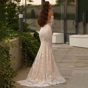 European American Style Wedding Dress Ivory <b>White</b> <b>Lace</b> Mermaid Silhouette Strapless High Waist Backless Zipper Detail - Product Image 2