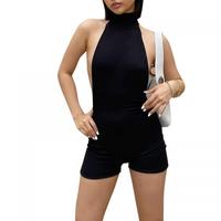 Mono negro con espalda descubierta para mujer, ropa de verano 2022