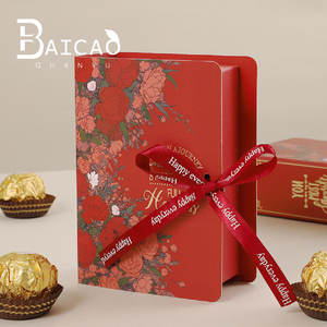Boîtes en carton en forme de <span class=keywords><strong>livre</strong></span> avec ruban fleuri fait à la main pour bonbons, chocolat, nourriture, emballage, décoration de mariage, fête de vacances - Product Image 3