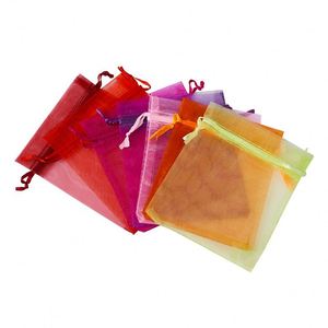 Loonde vente en gros 13x18cm transparent cordon sacs-cadeaux blanc Organza bijoux pochettes coloré cordon Organza sac - Product Image 6