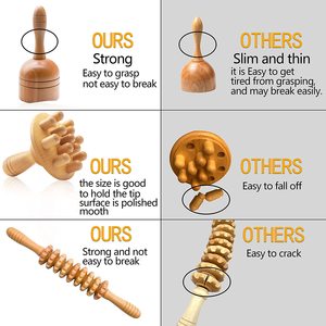 Kit d'outils de massage en bois pour le corps, le dos, la cellulite, le drainage lymphatique, le rouleau en bois, le Gua Sha, la thérapie du cuir chevelu - Product Image 2