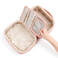 Sacs à maquillage en cuir PU, sac à cosmétiques à 3 compartiments, séparateur de pinceaux en TPU, organisateurs de voyage de grande taille pour femmes, 4 couleurs, poignée, vente en gros OEM