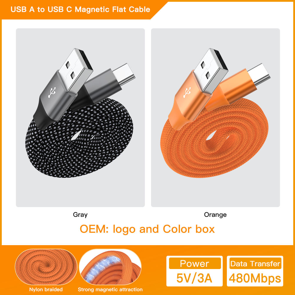 NEW15W [Câble plat] USB A vers C 2.0 magnétique