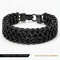 Bracelet personnalisé en maille de chaîne, acier inoxydable 316L, PVD noir, chaîne à maillons larges, bijoux pour hommes, fabricant OEM ODM