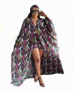 Vestido Dashiki Africano de Talla Grande con Diseño de Estampado en Chifón de Seda Transpirable de Alta Calidad, Vestido Abaya para Mujer con Pantalones, Conjunto de Dos Piezas - Product Image 1