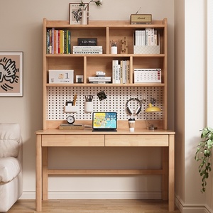 Solid Wood <strong>Desk</strong> with Integrated Bookshelf and Pegboard for Small Apartments Bedroom Study Home Office Model D929 - Product Image 4