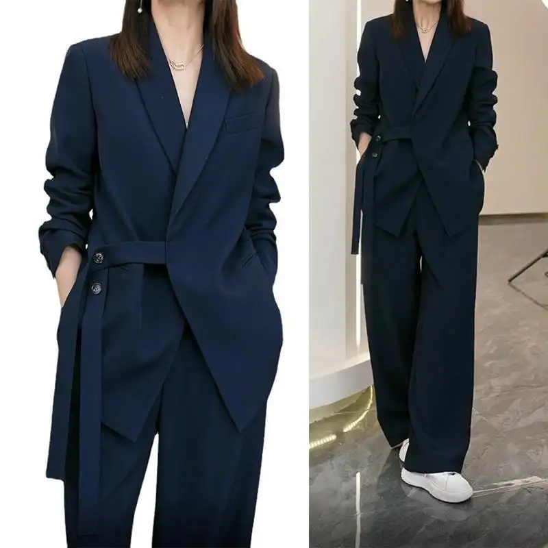 Wholesale 2023 Spring and Autumn New Extra Large Women's Suit Loose Slim Coat Suit Wide Leg Pants Women's Set