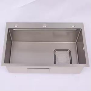 La dernière conception d'évier de cuisine et de planche à découper fabriqués à la main en surface volcanique en acier inoxydable avec grand panier filtrant - Product Image 1