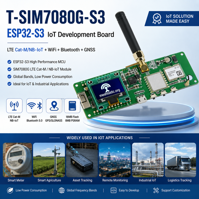 T-SIM7080G-S3 ESP32-S3 Partially Populated Development Board Supports Cat-M NB-IoT Wi-Fi for 5.0 RTOS