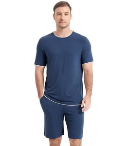 Clearance Stock Men's <b>Black</b> Solid Color Knitted Loungewear <b>Set</b> Breathable Casual Home Wear All Seasons In-Stock - Product Image 4
