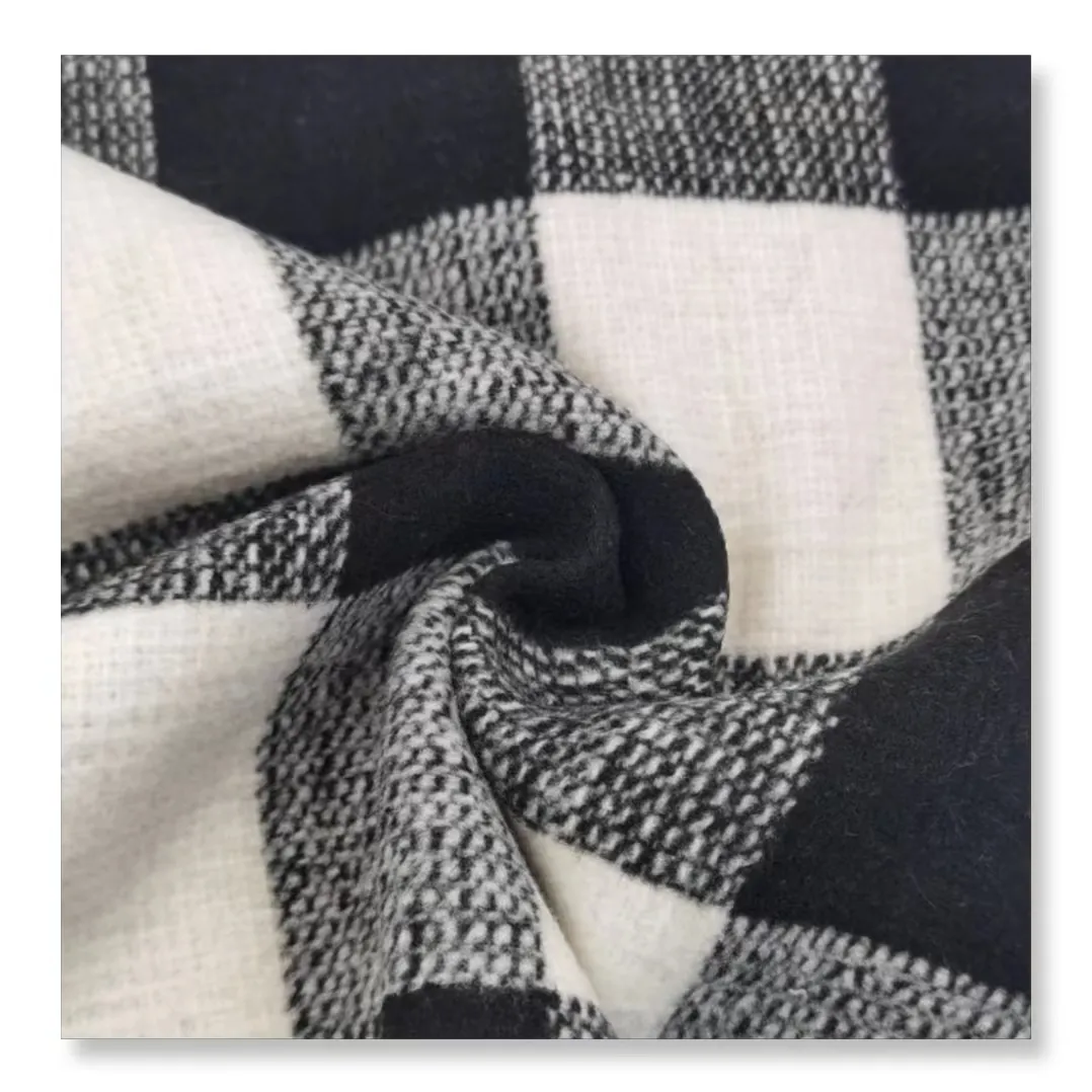 High Quality Autumn Winter Polyester Black And White Check Plaid Tweed Wool Fabric For Men Suit