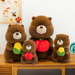 Peluche Marmottone Gluttonoso con Mais e Mela, Animale in Peluche Corto, Simpatico Regalo di Compleanno per Bambini - Product Image 3