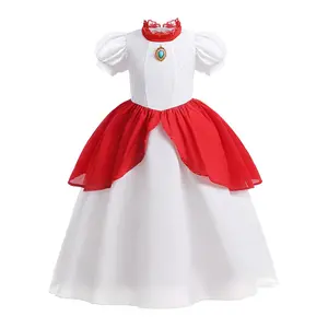 New update wholesale children cosplay costumes little kids white show dress peach princess girls dresses
