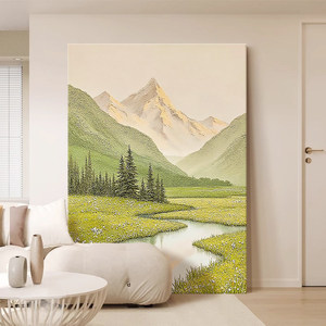 Hand Painted Oil Painting Landscape Mountain River Scene Modern Minimalist Living Room <b>Wall</b> Art No <b>Frame</b> 100% Handmade - Product Image 2