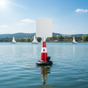 Bouée publicitaire gonflable rouge en HDPE 130 cm, zone d'impression filetée 45x50 cm, base remplissable d'eau/sable pour événements extérieurs numériques - Product Image 3