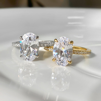 Bague Vintage en Zircon Ovale pour Femme, Zircon Cubique, Bague de Fiançailles Ovale Pavée Tendance, Bague Plaqué Or 18K Personnalisée pour Femme
