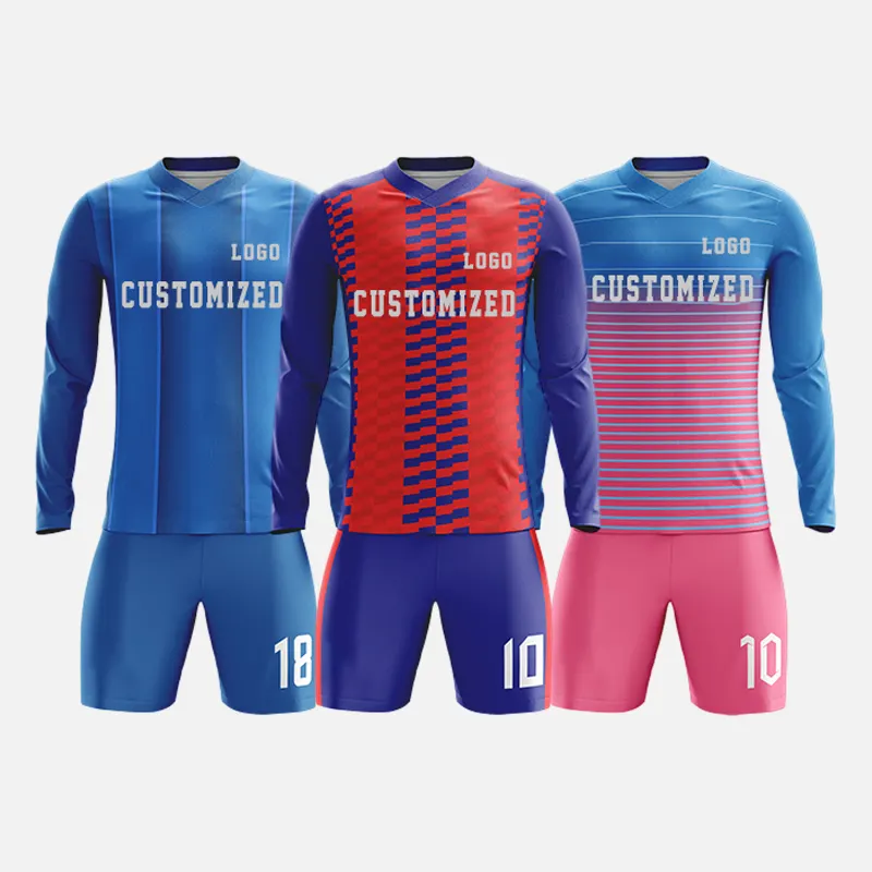 Conjunto de camisas de futebol de manga comprida para treinamento de goleiro de futebol masculino, conjuntos de roupas esportivas de outono e inverno com estampa digital