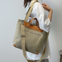 Sac fourre-tout vintage coréen en toile avec poignée en cuir, grande capacité, fermeture éclair, idéal pour l'automne, l'hiver, l'été et la plage (vente en gros)