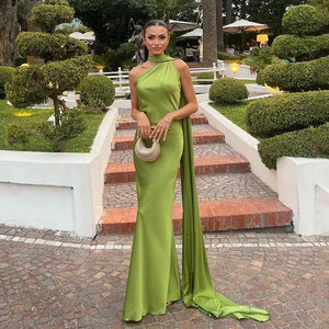 Nastro di raso abiti lunghi con <span class=keywords><strong>spalle</strong></span> <span class=keywords><strong>scoperte</strong></span> senza schienale di temperamento Slim Fit elegante donna Club festa Maxi <span class=keywords><strong>abito</strong></span> - Product Image 1