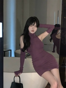 <span class=keywords><strong>Abito</strong></span> da donna stile seducente con maniche a cintura, collo alto, linea ad A, modello Spice Girl, che valorizza le forme. - Product Image 2