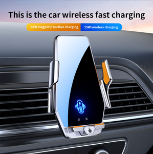 Support de chargeur de voiture 15W avec charge sans fil, fixation sur grille d'aération, en PC+ABS, support de téléphone portable, hauteur réglable et design durable - Product Image 1
